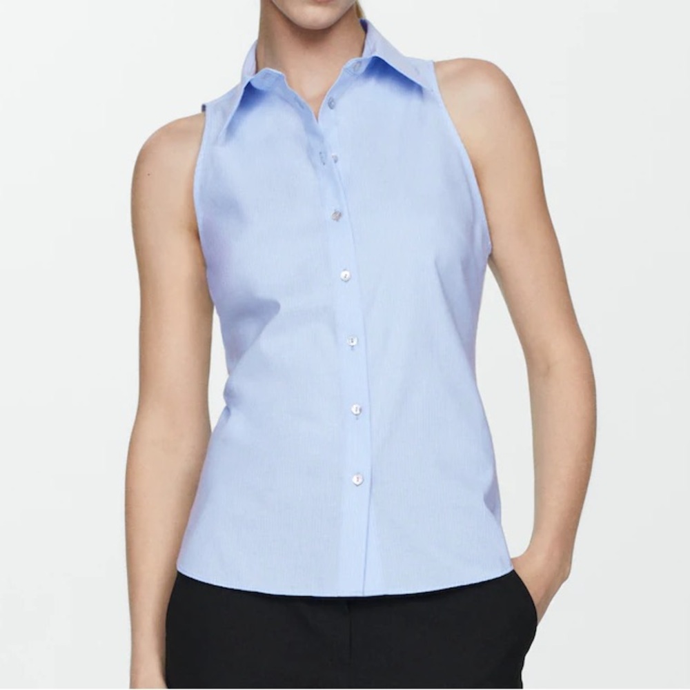 Mango Paula Stripe Sleeveless Button-Up Shirt Size 4